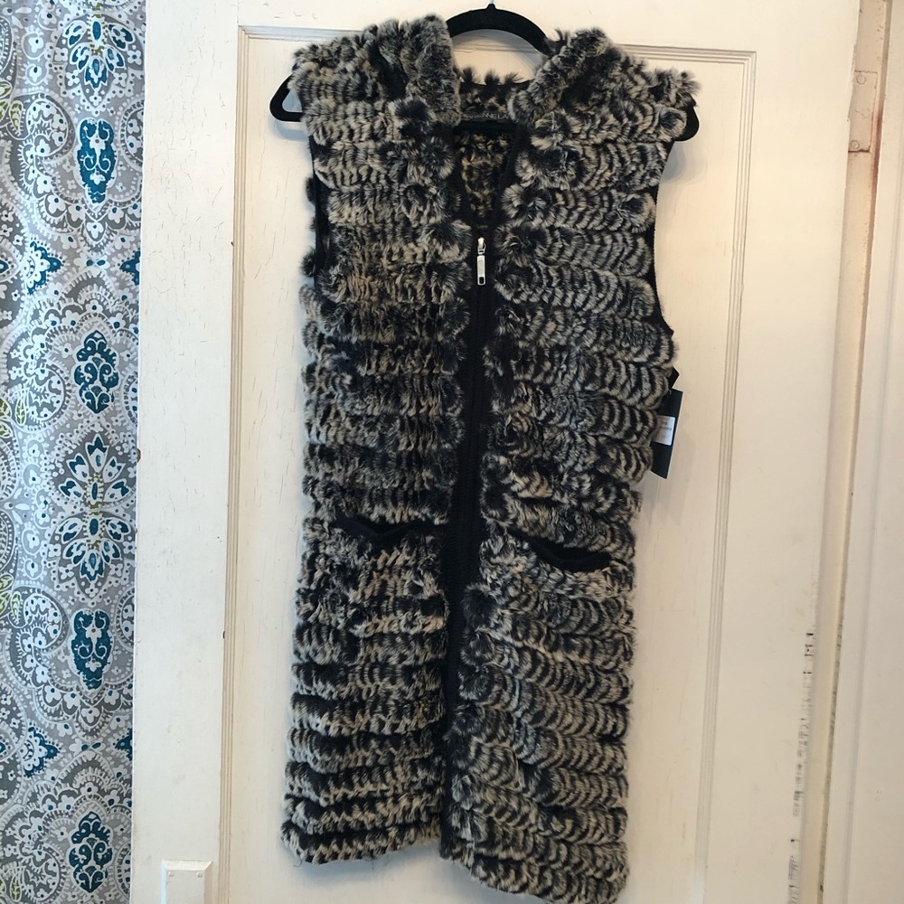 NWT Adrienne Landau Hooded Fur Vest Sz S